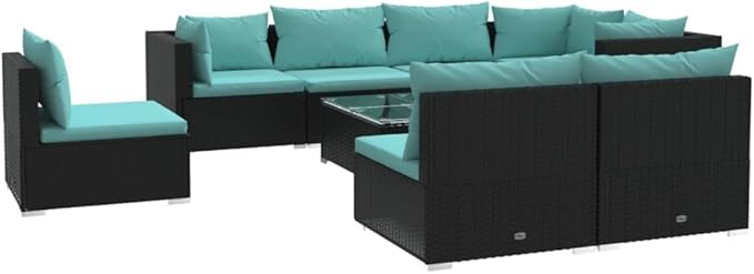 Patio Lounge Set with Cushions,Conversation Patio Furniture Porch Furniture Sets Garden Furniture Suitable for Patio, Deck, Front Porch, Poolside or Balcony Poly Rattan Black