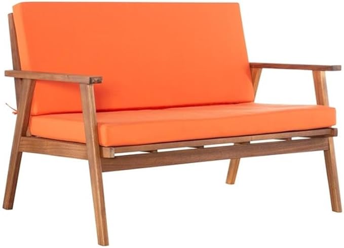 Linon Cooper Acacia Wood 4 Seater Removable Cushion Outdoor Patio Conversation Chat Sofa Set in Acorn Brown with Coffee Table