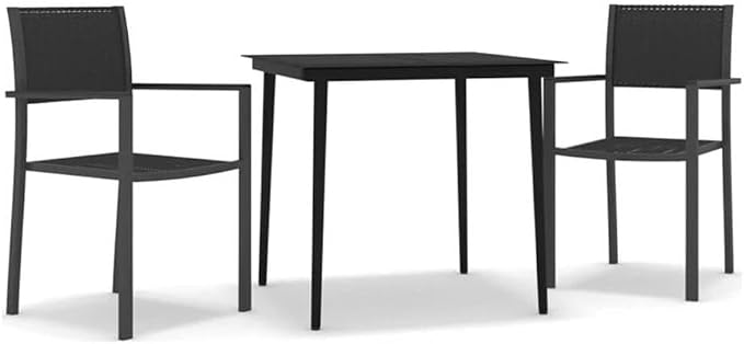 Afuera Living 3-Piece Powder-Coated Steel Garden Dining Set, Black Finish, Square Table with 2 Chairs, Rattan Texture, Lightweight and Portable, Comfortable Outdoor Patio Furniture for Terrace or
