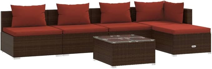 6 Piece Patio Lounge Set with CushionsOutdoor Dining Chairs,Patio Furniture Set,Outdoor Sectional Sofa,Patio Conversation Seat,Outdoor Seating,Modern Style,for Garden,Backyard, Poly Rattan Brown