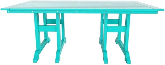 Costaelm Rectangle Outdoor Dining Tables, 71'' Patio Table with Umbrella Hole for 6 Person, Balcony Outdoor Buffet Table, Porch Tables for Outside Lawn Porch Bistro Furniture, Turquoise