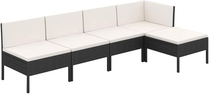 5 Piece Patio Lounge Set with Cushions,Patio Sofa,Outdoor Daybed,Patio Seating,Outdoor Furniture Sets,Patio Conversation Sets,Modern Set,Outdoor Patio Chairs,Patio Furniture Set, Poly Rattan Black