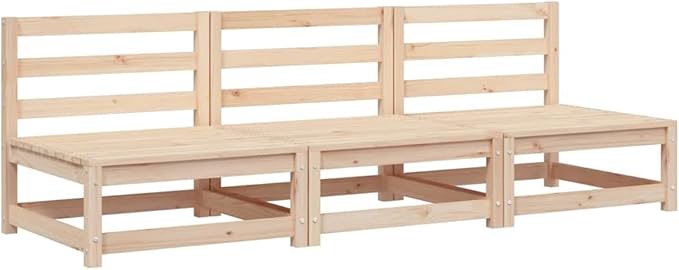 3-Piece Outdoor Modular Sofa Set Natural Pine 27.6" Square Small Patio Couch Rustic Finish for Garden Balcony Terrace