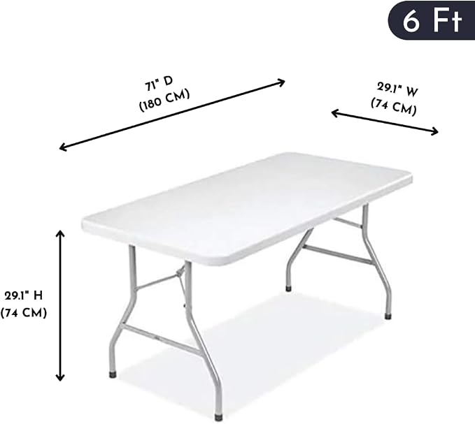 Utility Table, Non Folding Portable Plastic Table for Picnics, Parties, Outdoor Camping Table with Carrying Handle, Rectangular Design, Lightweight and Durable - 6ft