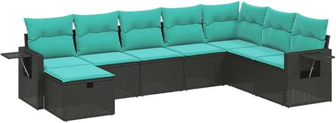 8 Piece Patio Sofa Set with Cushions, Garden Lounge Set Outdoor Sofa Sets Patio Conversation Set Porch Furniture Set for Negotiation Area Garden Exhibition Poolside Black Poly Rattan