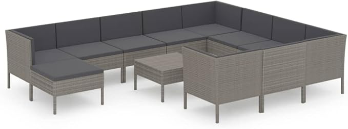 Patio Lounge Set with Cushions,Patio Furniture Sets,Patio Conversation Sets,Outdoor Furniture Sets,for Garden,Backyard,Outdoor,12 Piece Poly Rattan Gray