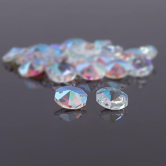LONGWIN Lot 100pcs AB Color Glass Octagon Beads for Crystal Chandelier Parts Replacement DIY Lamp Hanging Pendant Suncatcher