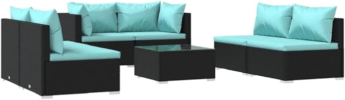 7 Piece Patio Lounge Set with Cushion, Piece Patio Set Patio Lounge Set Furniture Conversation Sets Outdoor Patio Sectional s Poly Rattan Black