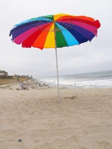 Impact Canopy 8' Beach Umbrella with Umbrella Towel Hook, UV Protected, Vented, Tilt Pole, Sand Anchor, Carry Bag, Rainbow