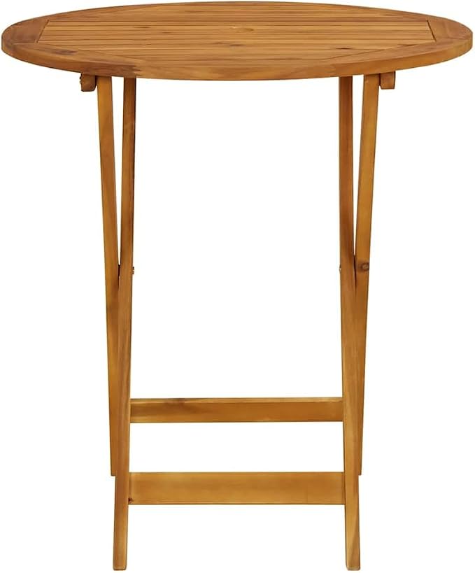 Solid Acacia Wood Folding Patio Table 27.6 Inch Outdoor Dining Table with Natural Oil Finish, Farmhouse Style Space-Saving Wooden Garden for Coffee, Snacks, Drinks