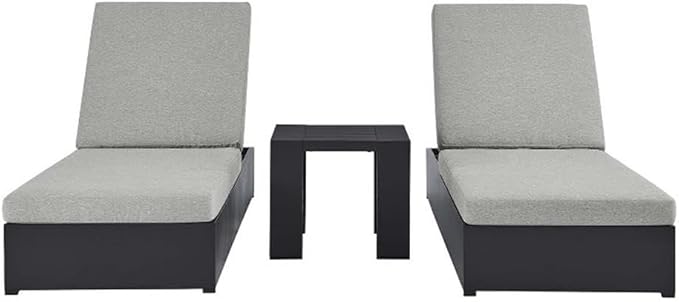 Modway Tahoe Aluminum Outdoor Patio Set of 2 Chaise Side Gray, 3-Piece Set of Pool Lounge Chairs and Accent Table for Backyard Furniture