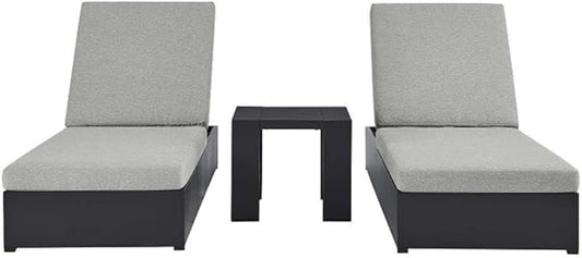 Modway Tahoe Aluminum Outdoor Patio Set of 2 Chaise Side Gray, 3-Piece Set of Pool Lounge Chairs and Accent Table for Backyard Furniture
