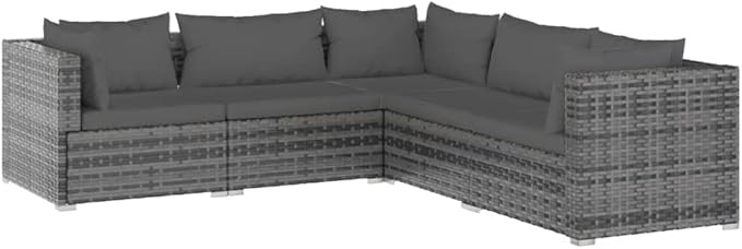 5 Piece Patio Lounge Set with CushionsOutdoor Dining Chairs,Patio Furniture Set,Outdoor Sectional Sofa,Patio Conversation Seat,Outdoor Seating,Modern Style,for Garden,Backyard, Poly Rattan Gray