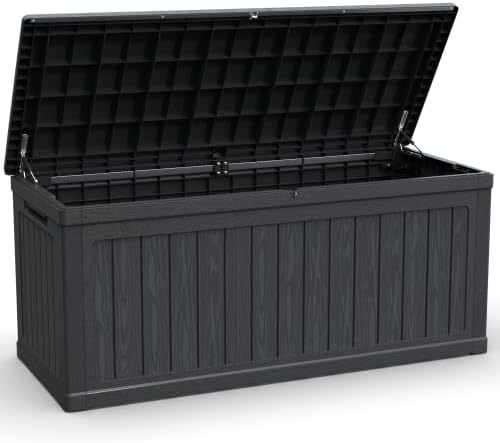 Outdoor Storage Box, Durable Deck Box with Side Handle and Lockable Lid, Deck Boxes Outdoor Waterproof, Large Patio Furniture for Poolside Accessories, Garden Tools, 260 Gallon