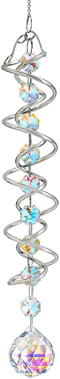 20.5in Crystal Gazing Ball Spiral Wind Spinner Garden Decor | Colorful Crystal Suncatcher with Octagonal Beads Spiral Tail Rainbow Maker Hanging for Indoor Outdoor Garden Patio Yard Decor