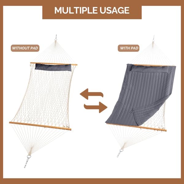 Hammock with Stand, Quilted Pad & Pillow, 76.8 x 55.1in Bed (Grey) | Anti-Rust Iron Frame, Adjustable Steel Chains