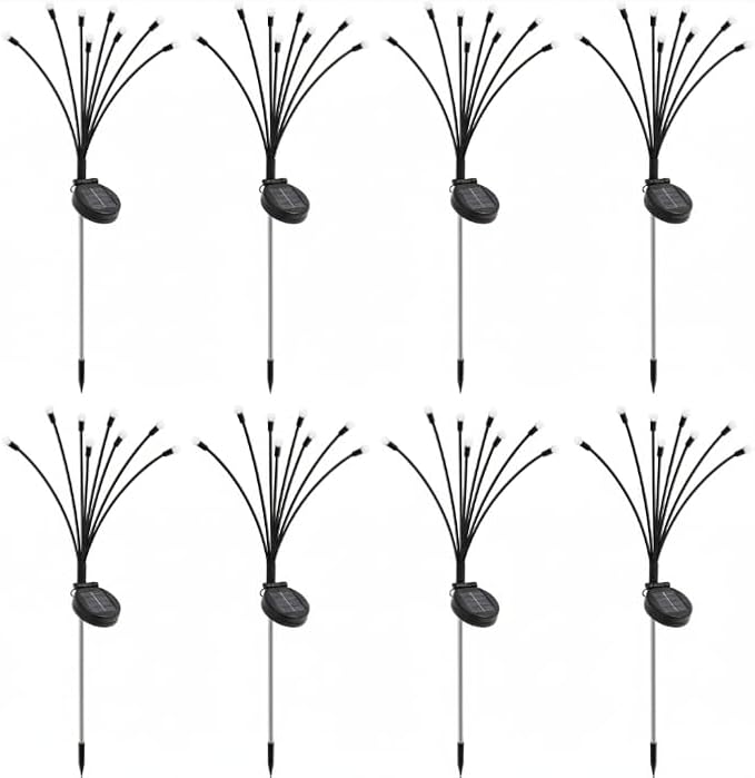 Solar Firefly Lights Outdoor, 8 Pack 64 LED Swaying Garden Stake Lights, Warm White IP65 Waterproof, Auto On/Off, Yard Decor Stakes for Patio Lawn Pathway