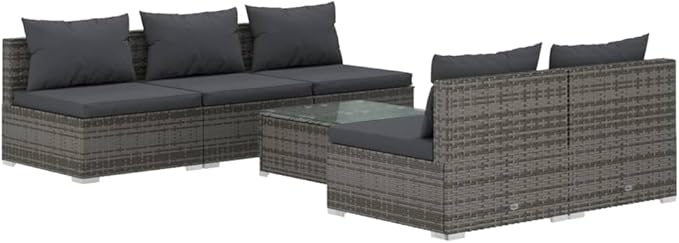 6 Piece Patio Lounge Set with Cushions, Sectional Sofa Patio Conversation Set Front Porch Furniture Outdoor Dining Sets for Garden Poolside Exhibition Piazza Poly Rattan Gray