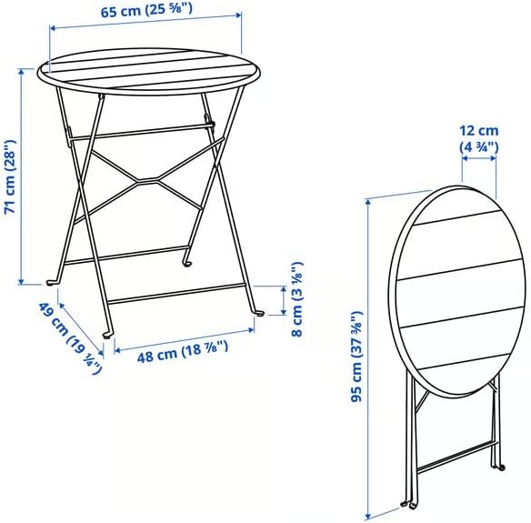 Black Outdoor Folding Bistro Table – Round Metal Patio Table – Foldable Design for Garden, Balcony, Deck, or Porch – Compact Outdoor Dining Table, 25.63 x 28 Inches