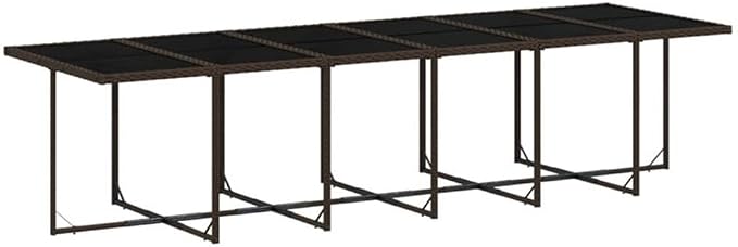 Afuera Living Contemporary 13-Piece Rattan Patio Dining Set, Brown Finish, UV-Resistant PE Rattan, Tempered Glass Top, Foldable Seating, Steel Frame, High-Back Cushions, 12-Seater Outdoor Garden