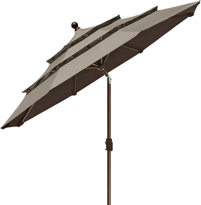 EliteShade USA 10-Year-Non-Fading 9ft 3-Tier Market Patio Umbrella, Commercial Grade Outdoor Table Umbrella with Crank Open, Windproof & UPF 50+ UV Protection, Heavy Duty Ventilation for Garden, Deck, Pool, Backyard, Beach & Bistro, Taupe