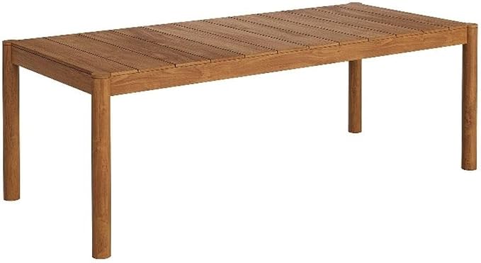 Modway Eleni 89-Inch Outdoor Teak Wood Dining Table in Natural – Rectangular Patio Dining Table with Slatted Top for Patios, Decks, Or Gardens