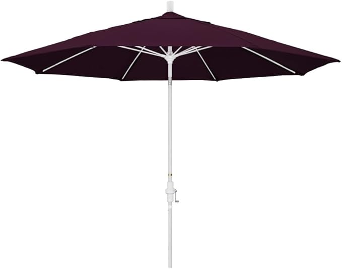 California Umbrella 11' Rd. Fiberglass Rib Patio Umbrella, Crank Lift, Collar Tilt, White Pole, Purple