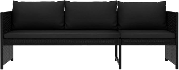 3 Piece Patio Lounge Set,Outdoor Furniture Set Outdoor Garden Conversation Set for Patios Gardens Backyard Courtyard with Cushions Poly Rattan Black