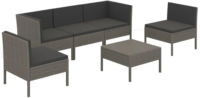 Patio Lounge Set with Cushions,Patio Furniture Sets,Patio Conversation Sets,Outdoor Furniture Sets,for Garden,Backyard,Outdoor,6 Piece Poly Rattan Gray