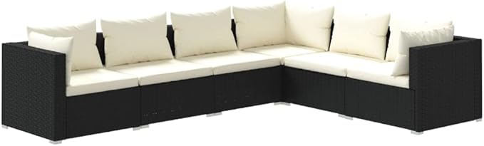 6 Piece Patio Lounge Set with CushionsOutdoor Dining Chairs,Patio Furniture Set,Outdoor Sectional Sofa,Patio Conversation Seat,Outdoor Seating,Modern Style,for Garden,Backyard, Poly Rattan Black