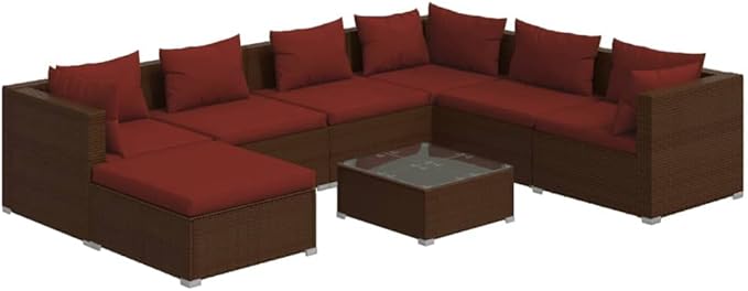 8 Piece Patio Lounge Set with Cushion, Patio Lounge Set Furniture Conversation Sets Piece Patio Set Outdoor Patio Sectional s Poly Rattan Brown
