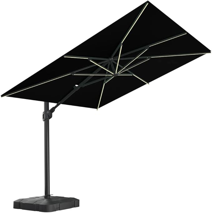Midtown Umbrellas 9x9 Ft Outdoor Cantilever Patio Umbrella w/Sunbrella Bay Brown - Tilt 360° Rotate Offset Patio Umbrella, Deck Patio Umbrella, Backyard Umbrella & Garden Umbrella - Black Frame