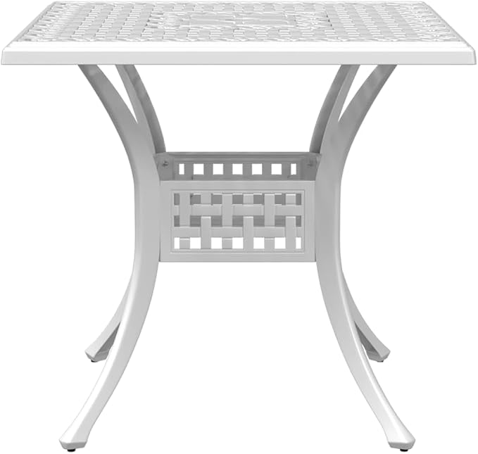 5 Piece Patio Dining Set White Cast Aluminum Outdoor Table and 4 Chairs for Garden Backyard Porch with Umbrella Hole High Backrest 31.5 x 31.5 Inch Weather Resistant Furniture Set