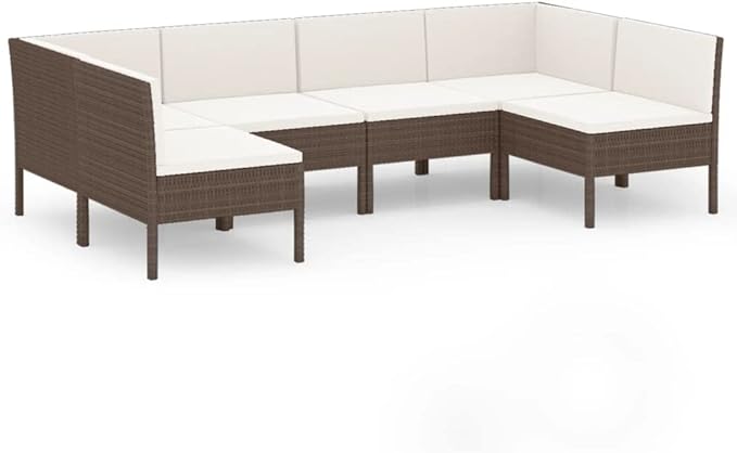 Patio Lounge Set with Cushions,Patio Furniture Sets,Patio Conversation Sets,Outdoor Furniture Sets,for Garden,Backyard,Outdoor,6 Piece Poly Rattan Brown
