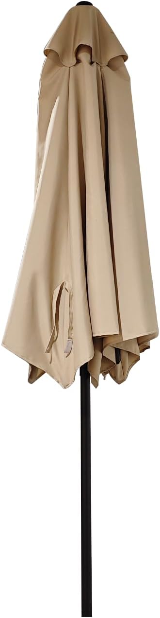 9ft Patio Umbrella, Outdoor Umbrella with Push Button Tilt and Crank, Sunshade Waterproof Market Umbrella with 6 Sturdy Ribs, Yard Umbrella for Backyard, Garden, Patio, Deck, Lawn, Pool, Khaki-Classic