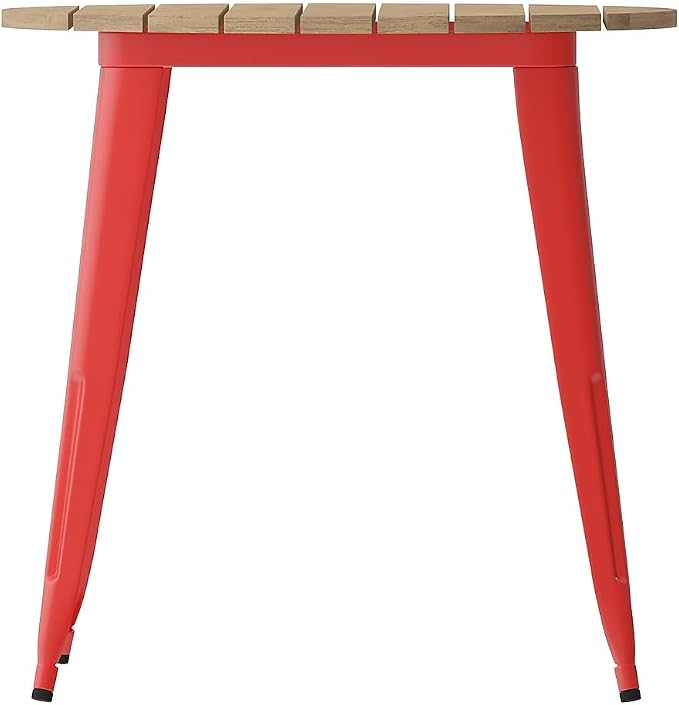 Flash Furniture Declan Commercial Outdoor Dining Table, All Weather Poly Resin Top with Steel Base, 30" Round, Brown/Red