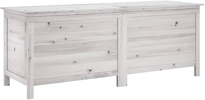 White Solid Fir Wood Garden Storage Box 59.1 x 19.7 x 22.2 in, Weather Resistant Outdoor Organizer with Flap Closure for Cushions Toys and Garden Gear, Durable