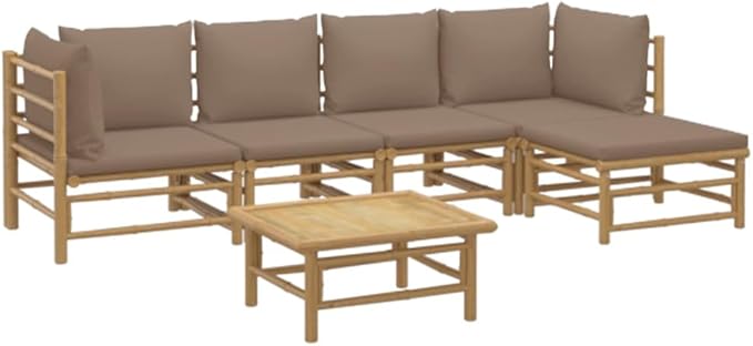 6 Piece Patio Lounge Set with Taupe Cushions, Patio Conversation Set Outdoor Dining Sets Sectional Sofa Outdoor Sofa Sets for Negotiation Area Poolside Piazza Garden Bamboo