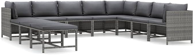 11-Piece Outdoor Sectional Patio Conversation Set 23.6" W Grey PE Rattan Modular Couch with 22 Plush Cushions for Balcony Garden Deck