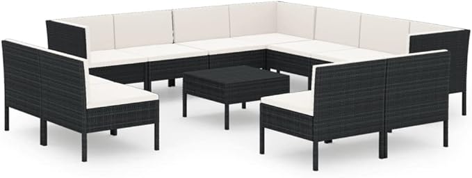 12 Piece Patio Lounge Set with Cushions,Patio Sofa,Outdoor Daybed,Patio Seating,Outdoor Furniture Sets,Patio Conversation Sets,Modern Set,Outdoor Patio Chairs,for Backyard,Garden,Poly Rattan Black