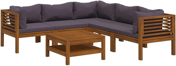 Backyard Furniture Patio Conversation Sets Outdoor Seating 6 Piece Patio Lounge Set with Cushion Solid Acacia Wood Suitable for Swimming Pool, Courtyard, Garden