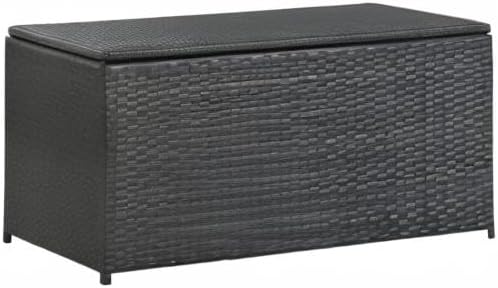 vidaXL Patio Storage Box- Durable Poly Rattan Garden Item Storage, Powder-Coated Steel Frame, Weather Resistant, with Waterproof Liner and Easy Assembly, Black Color.