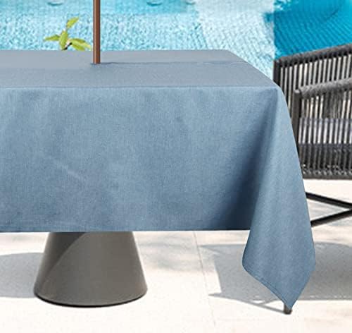 Outdoor Tablecloth Wrinkle-Free Stain Resistant Waterproof Polyester Fabric Table Cover with Umbrella Hole for Picnic/Party/Dinner/Patio Garden(60×60inch Square,Zippered,Water Blue)