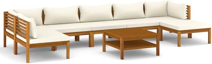 Patio Lounge Set with Cream Cushion,Patio Furniture Sets,Patio Conversation Sets,Outdoor Furniture Sets,for Garden,Backyard,Outdoor,8 Piece Solid Acacia Wood