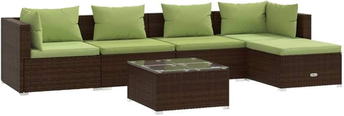 6 Piece Patio Lounge Set with CushionsOutdoor Dining Chairs,Patio Furniture Set,Outdoor Sectional Sofa,Patio Conversation Seat,Outdoor Seating,Modern Style,for Garden,Backyard, Poly Rattan Brown