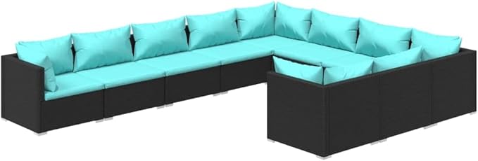10 Piece Patio Lounge Set with Cushion, Outdoor Patio Sectional Piece Patio Set Furniture Conversation Sets Patio Lounge Set s Poly Rattan Black