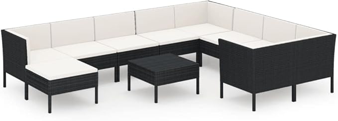 Patio Lounge Set with Cushions,Patio Furniture Sets,Patio Conversation Sets,Outdoor Furniture Sets,for Garden,Backyard,Outdoor,11 Piece Poly Rattan Black
