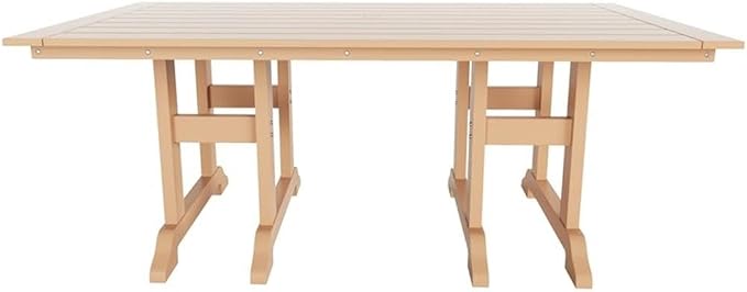 Costaelm Rectangle Outdoor Dining Tables, 71'' Patio Table with Umbrella Hole for 6 Person, Balcony Outdoor Buffet Table, Porch Tables for Outside Lawn Porch Bistro Furniture, Teak