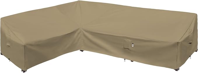 Heavy Duty Outdoor Sectional Sofa Cover, 90"X120" Waterproof 600D Patio Sectional Couch Cover, Lawn Patio Furniture Cover (Desert Khaki, L-Shaped-Left Facing-90 x120)