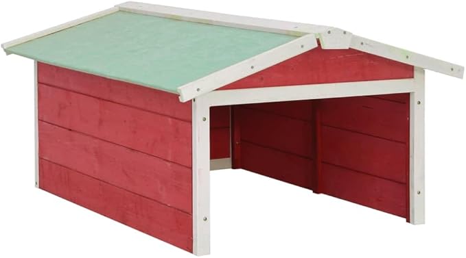 Robotic Lawn Mower Garage, Weatherproof Solid Firwood and Plywood Shelter for Auto Mowers, Outdoor Garden Charging Station Cover, Red and White, 34.3 x 28.3 x 19.7 Inches